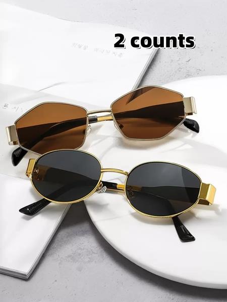 Women's Fashionable Metal Frame Oval Sunglasses, Trendy Casual Sunglasses for Everyday Use, Fashion Accessories for Outdoor Activities, Classic Oval Sunglasses