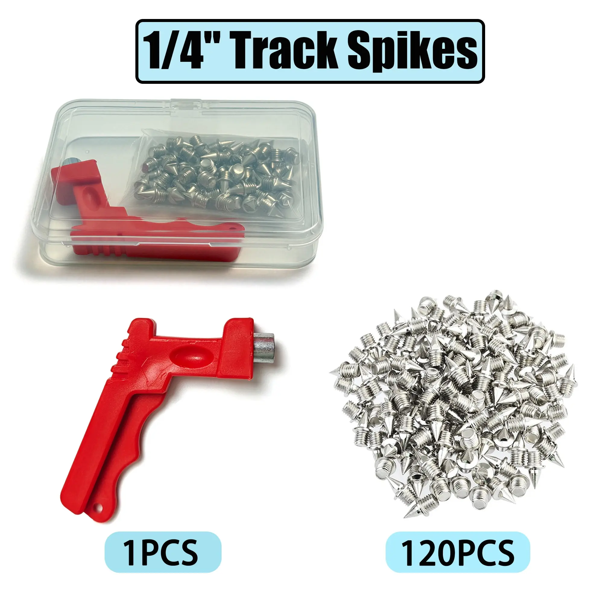 120pcs 1/4 Inch Stainless Steel Track Spikes, Rust Resistant Non Slip, Replacement Shoe Spikes with Wrench, Universal for Sports