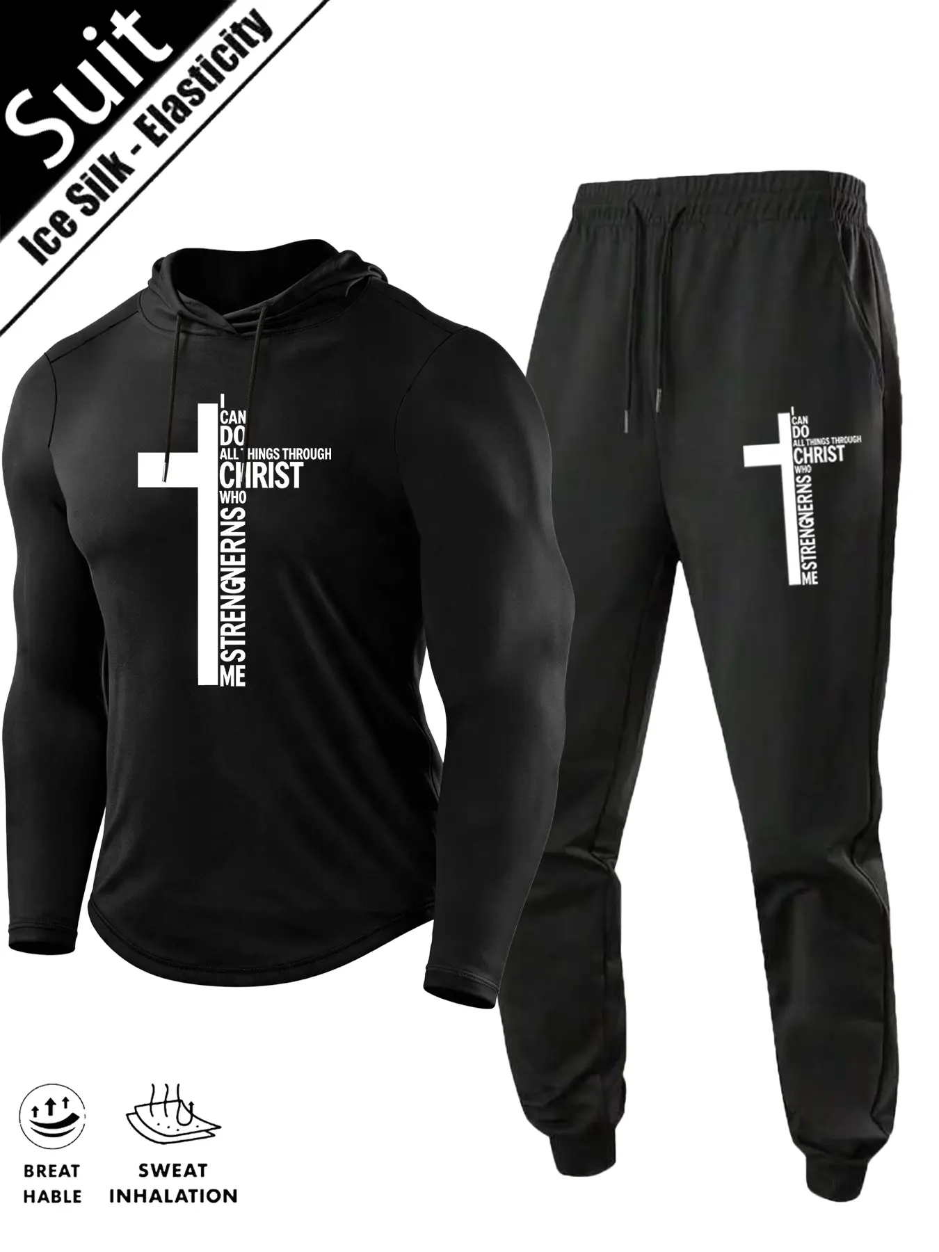 Men’s Letter Graphic Hooded Tracksuit 2‑Piece Outfit, Long Sleeve Drawstring Hoodie & Jogger Sweatpants Set, Soft Stretchy Breathable Fabric, Streetwear Suit Workout Sets For Gym Workout Running Daily All‑Season Casual Wear