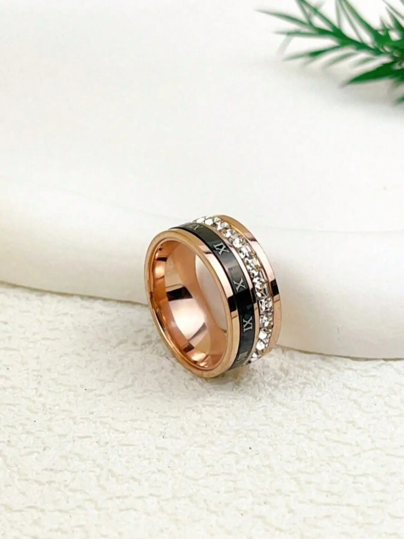 Elegant Roman Numeral Titanium Ring for Women, Zircon Embedded Design, Perfect for Daily Wear, Gifts, Parties, Vacations