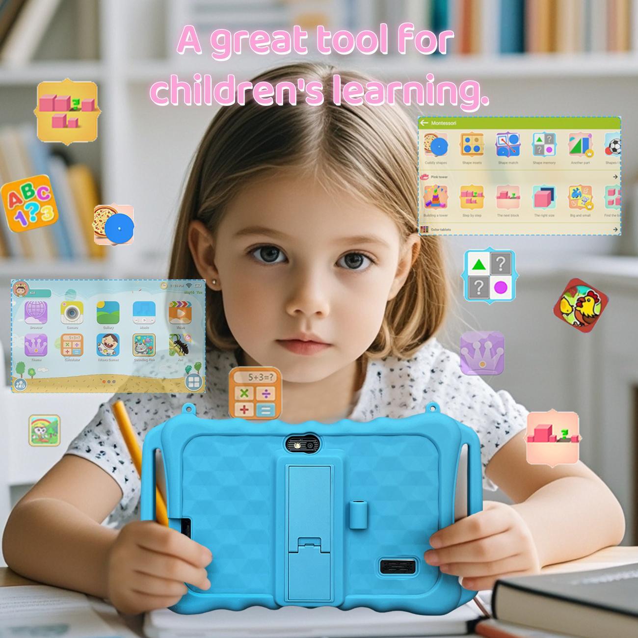 7 Inch Android Tablet, Parental Control Tablet with Silicone Case, Multifunctional Tablet for Education & Entertainment