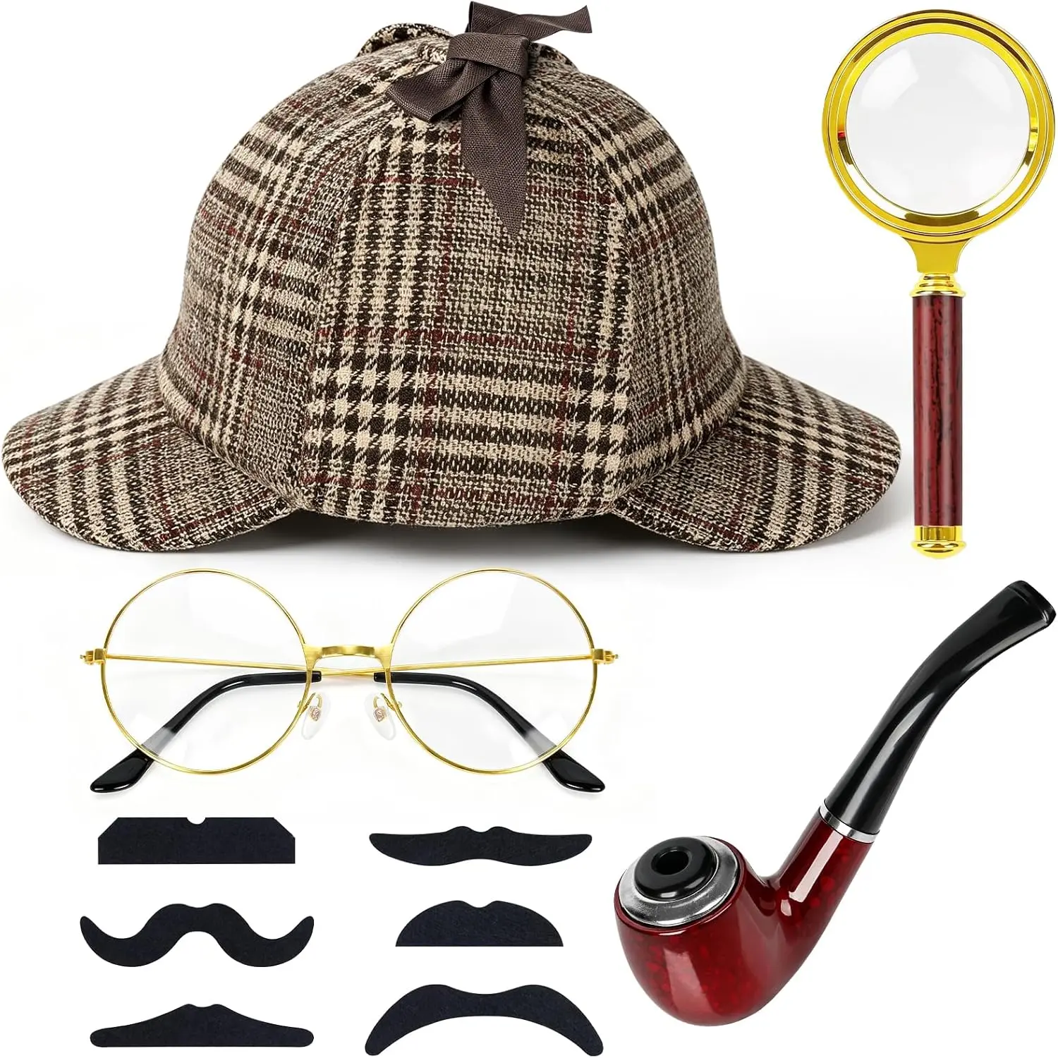 Detective Costume Accessories Set 10 count Detective Hat Halloween  Men Women Dress up Prop Adults Spy Outfit