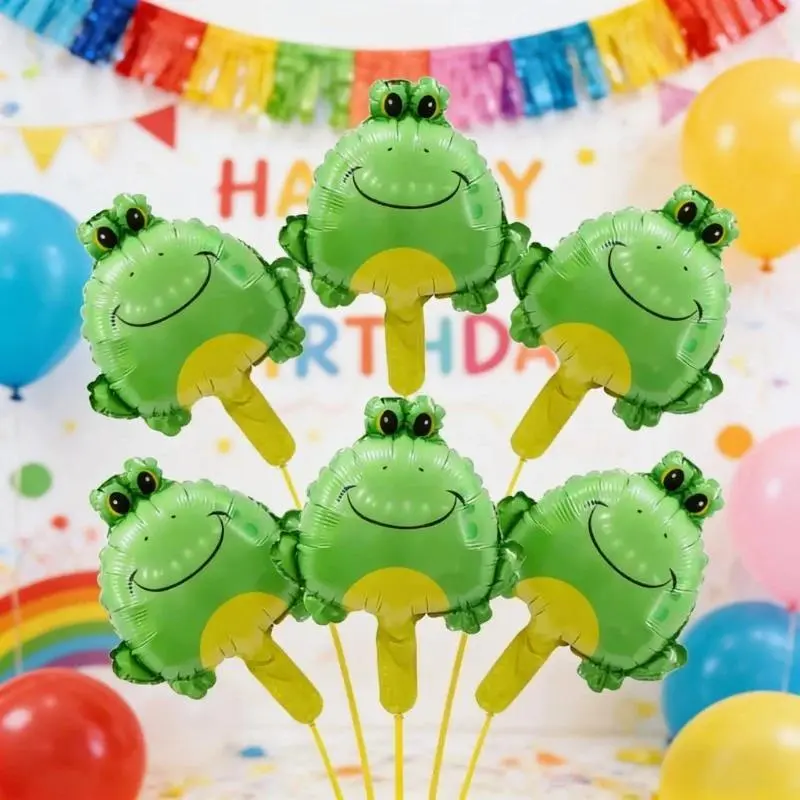 6pcs Cute Mini-Shape Green Frog Aluminum Balloons, Forest Insect Animal Theme Set, Birthday Party Decorations for Home & Garden Decor