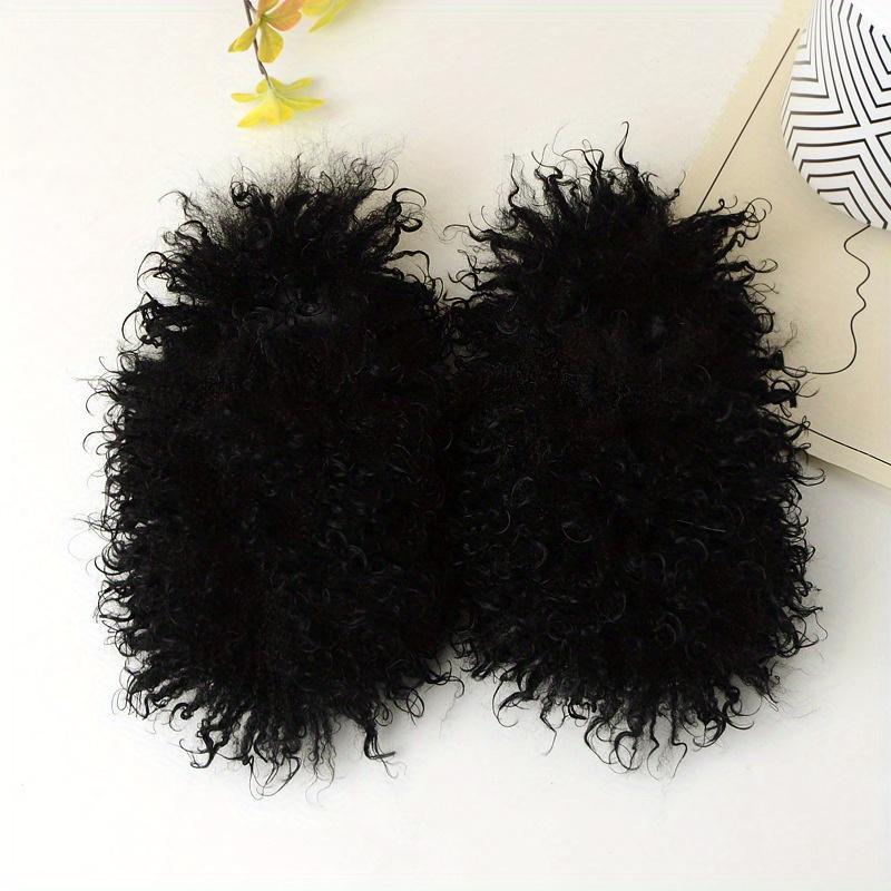 (New)Solid Color Fluffy Slippers, Y2K Soft Sole Platform Slip On Home Shoes, Non-slip Round Toe Cozy Floor Shoes