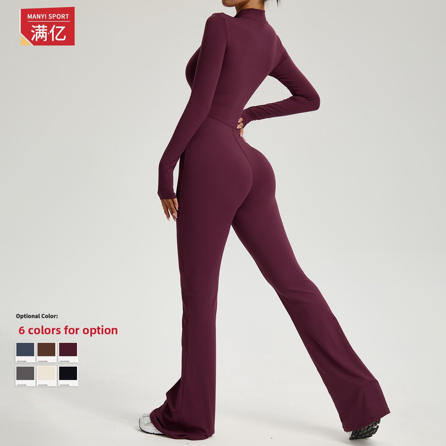 Zipper cloud feeling long sleeve yoga onesie high intensity fitness exercise one-piece tight Backless Halter Crop Top Set