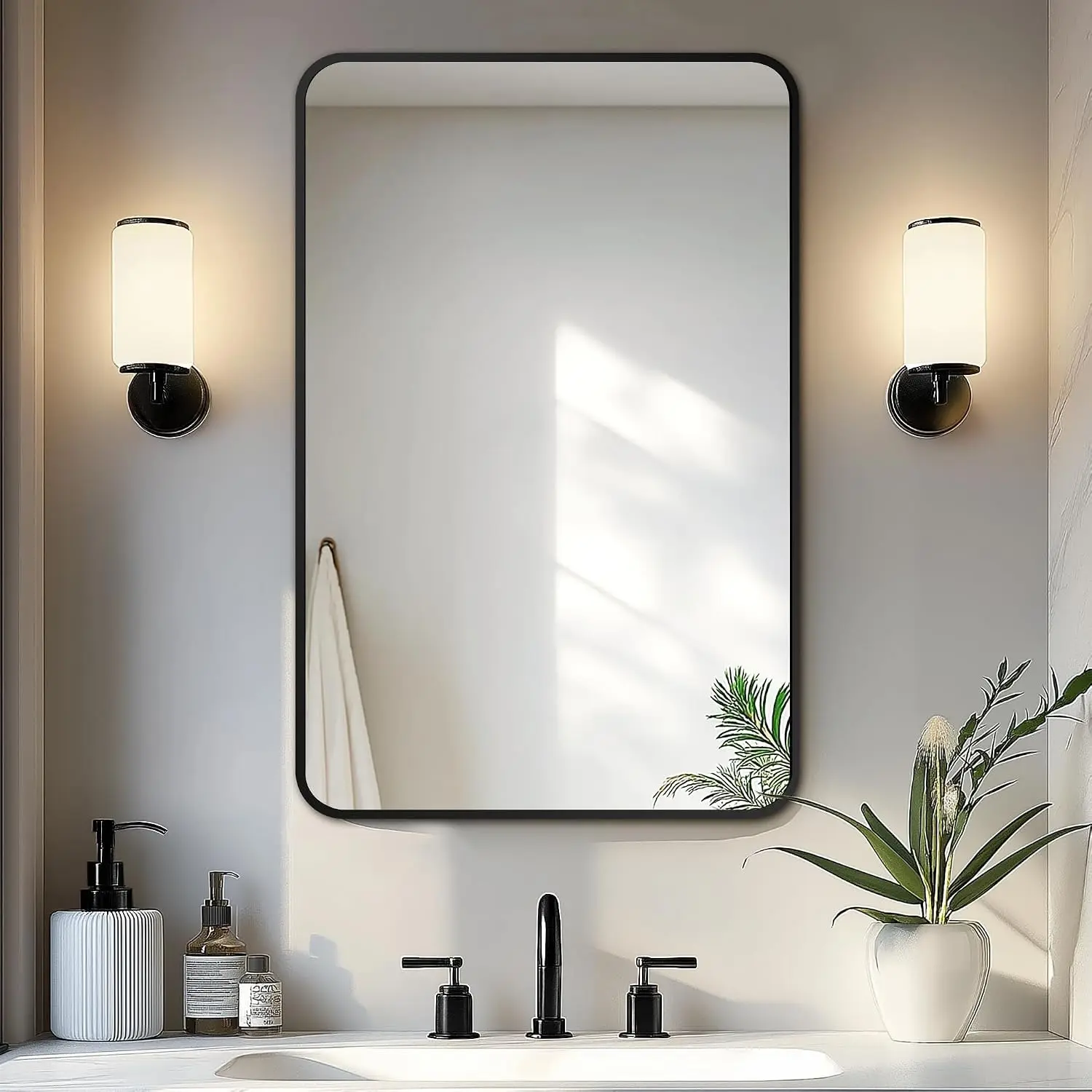 Bathroom Vanity Mirror, Black Framed Mirror for Over Sink, 30x20 | HD glass, distortion-free for makeup and grooming, Sturdy frame, all mounting hardware, hangs horizontal or vertical