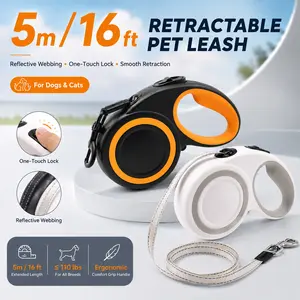 Automatic Retractable Pet Leash, Modern Sporty Design, 5m/16ft Reflective Webbing, One-Button Lock, Comfortable Handle, Ideal for Dogs and Cats