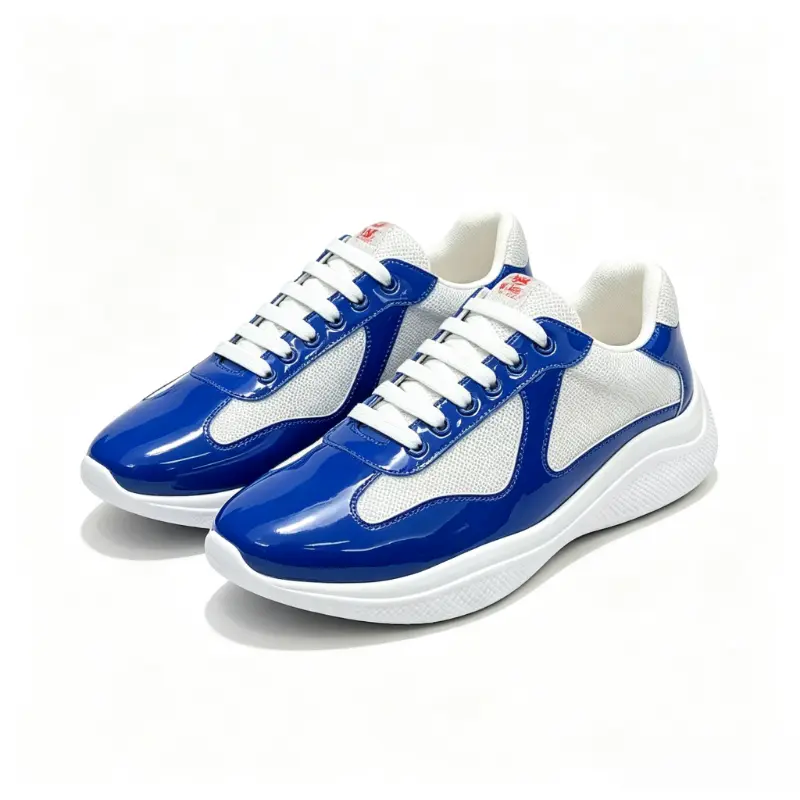 Fashion Low Top Platform Sneakers for Men, Patent Leather Accent Breathable Mesh Panel Lace Up Shoes, Comfort Cushion Sole Daily Walking Casual Trainers