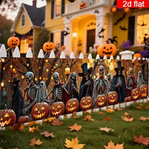 Two dimensional plan, one piece set of two-dimensional plan, Halloween courtyard slogan banner, glowing Halloween skull and colorful pumpkin, suitable for indoor and outdoor garden porch and lawn decoration, two-dimensional plan tc