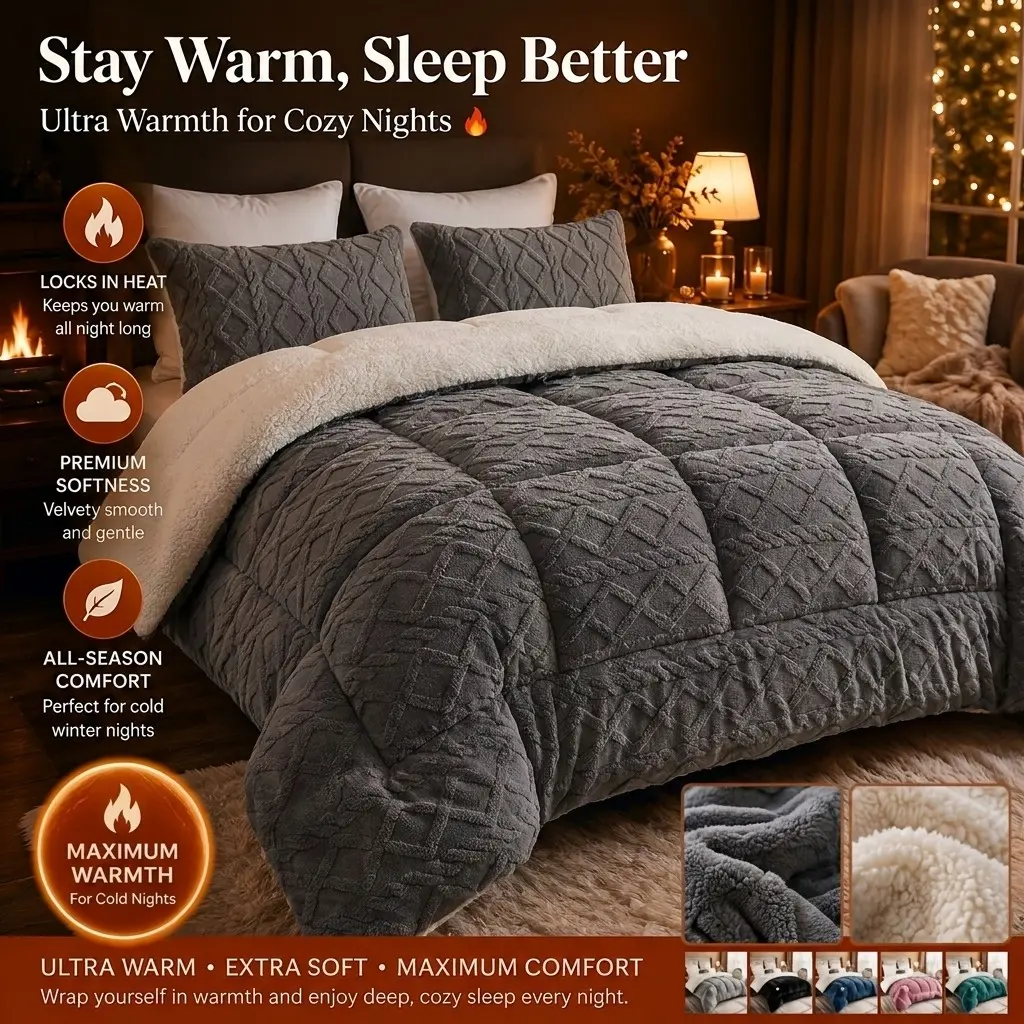 1pc Thickened Soft Plush Comforter - Warm and Comfortable Double-Sided Fleece Design Thick Quilt, Machine Washable Quilted Polyester Winter Bedding, Fluffy Bedding, Beige Plaid Design, Rustic Style Decor