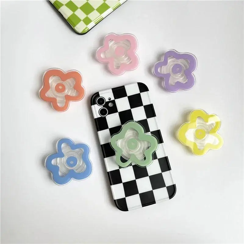 Glossy Plastic PopSocket Cellphone Stand, Transparent Solid-Color Flower Design, Foldable Finger Ring Grip Handle, Mobile Accessory Compatible with iPhone Series, Accessories