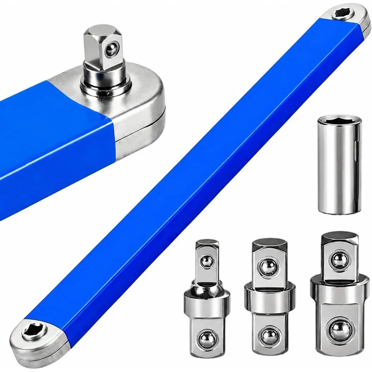Offset Extension Wrench Set, 15" - Ratchet Extension Tool with 1/4", 3/8" & 1/2" Square Drive Adapters and 1/4" Socket, Zero  Tight Access Wrench for Hard-to- Fasteners