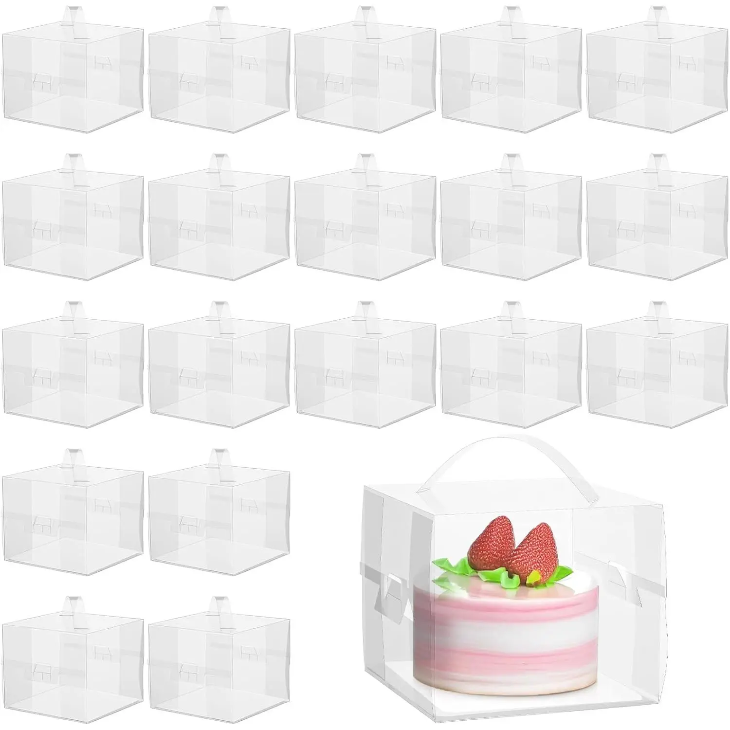 20 count Clear Bakery Boxes with Handles, 6x6x5 Inch  Cardboard Cake Boxes for Wedding, Birthday, Party, and  Packaging, Transparent Display and Transport Containers