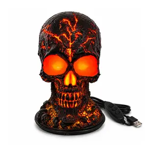 Halloween Skull Lamp, USB Powered LED Skull Decor Light, 3 Lighting Modes, Horror Sound Effects, Remote Control, Gothic Desk Lamp