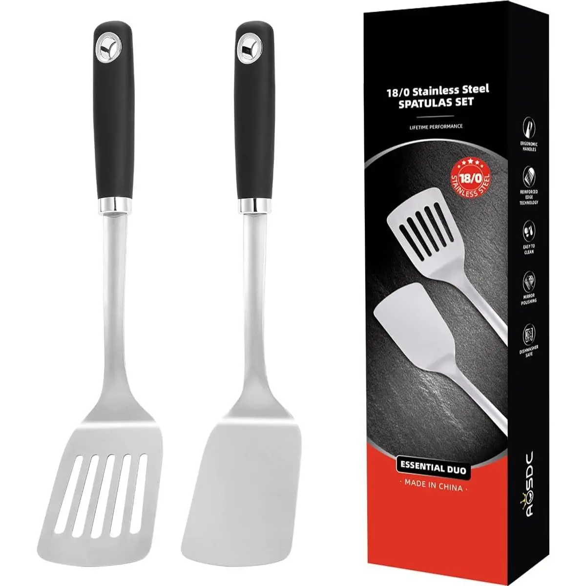 2 count Stainless Steel Spatulas Set,14.9  Slotted Turner, Solid Turner, Kitchen Cooking Utensils Set, High Heat Resistant, Grilling Frying Serving , Easy to Clean