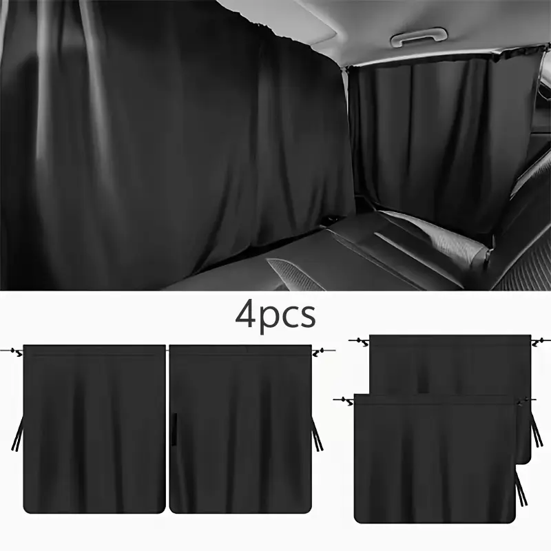 4Pcs Car Privacy Curtain Set Designed for Sedan SUV Rear Seat & Side Window Divider Only For Parked Vehicle Block Strong Sunlight Protect Interior Privacy Car Sunshade Curtain Car Privacy Shades