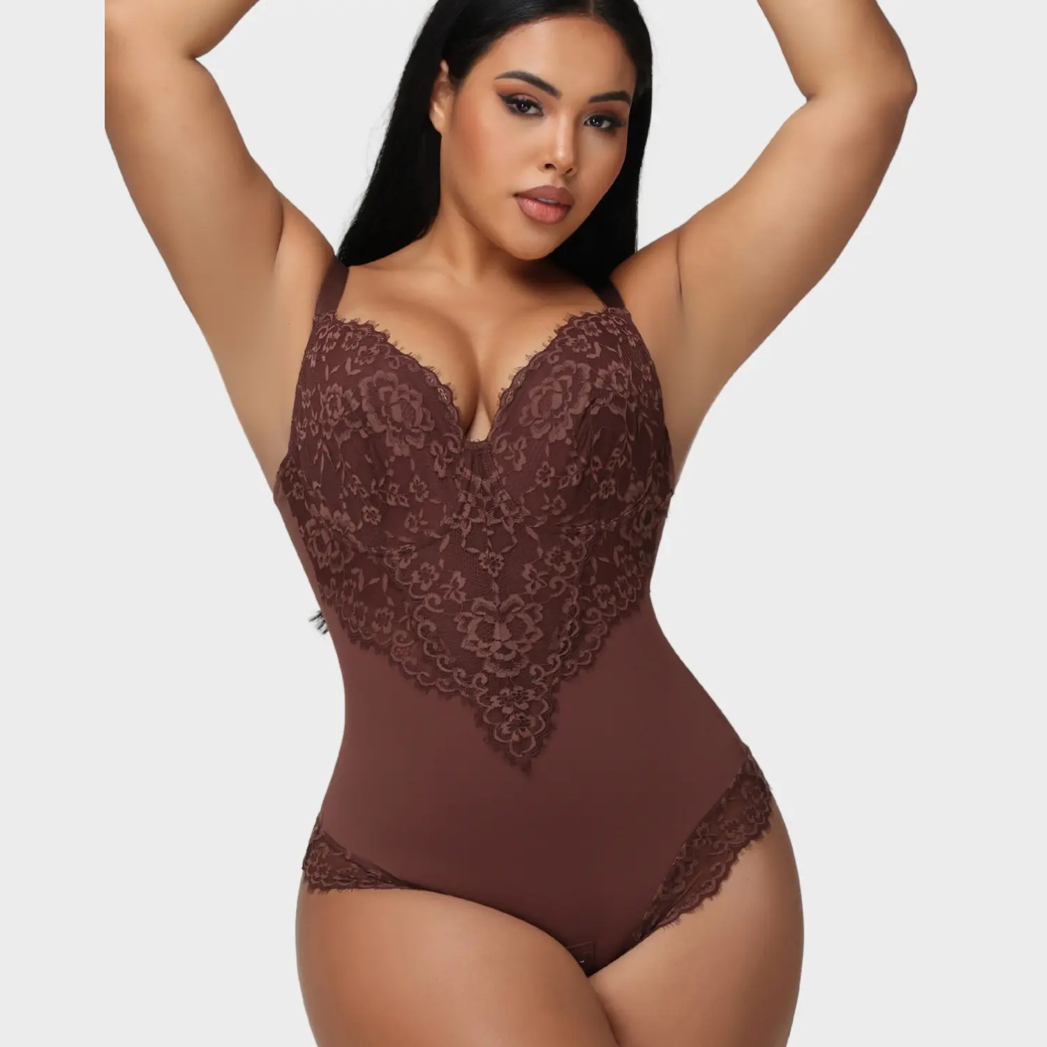 COOSHAPE Women's Bloom Lace Deep V-Neck Shapewear - Backless, Sheer, Thin, Adjustable Compression Hollow-Out Underwear, Cutout, Fit, Fabric, Soft, Straps, Backless Cut