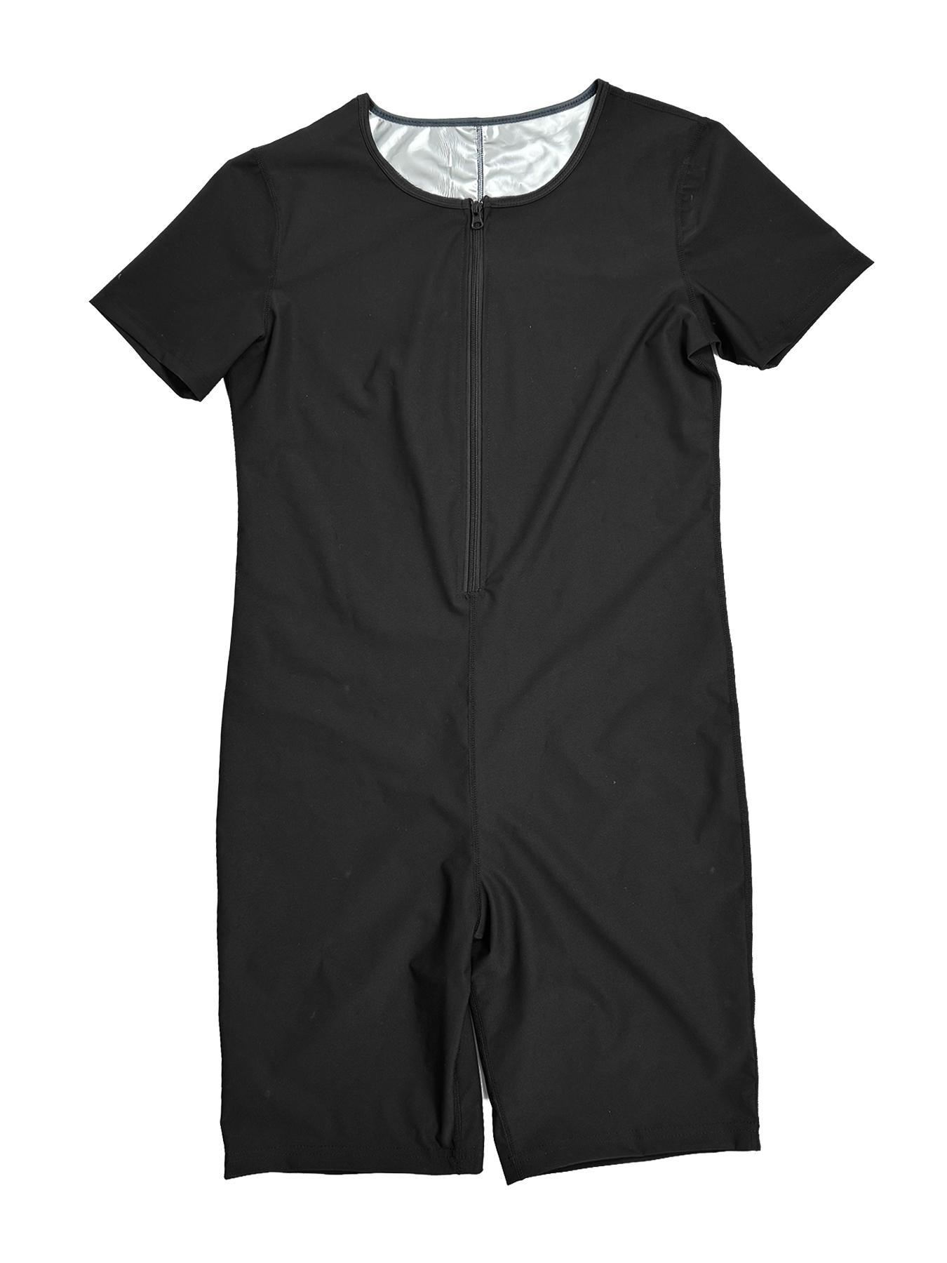 Men's Solid Zipper Sauna Romper, Casual Comfy Breathable Short Sleeve Athletic Compression Sauna Romper for Working Out, Men's Sportswear for All Seasons