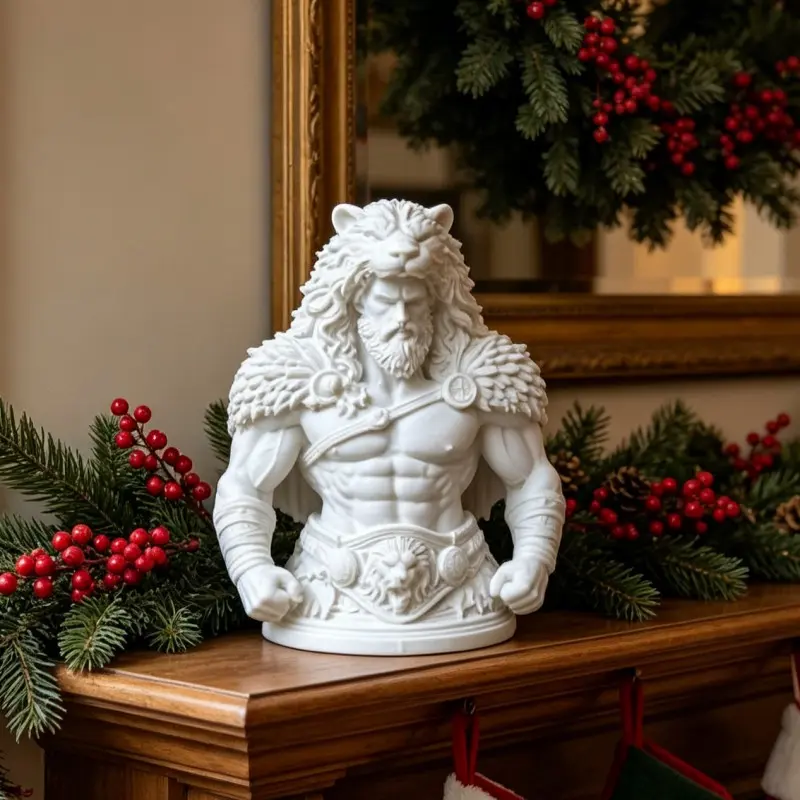 3.94-Inch Retro Hercules Sculpture, Ancient Greek Half-Body Replica, Hardwood Desktop Decor, Fireplace Shelf Art, Unique Gift for Men