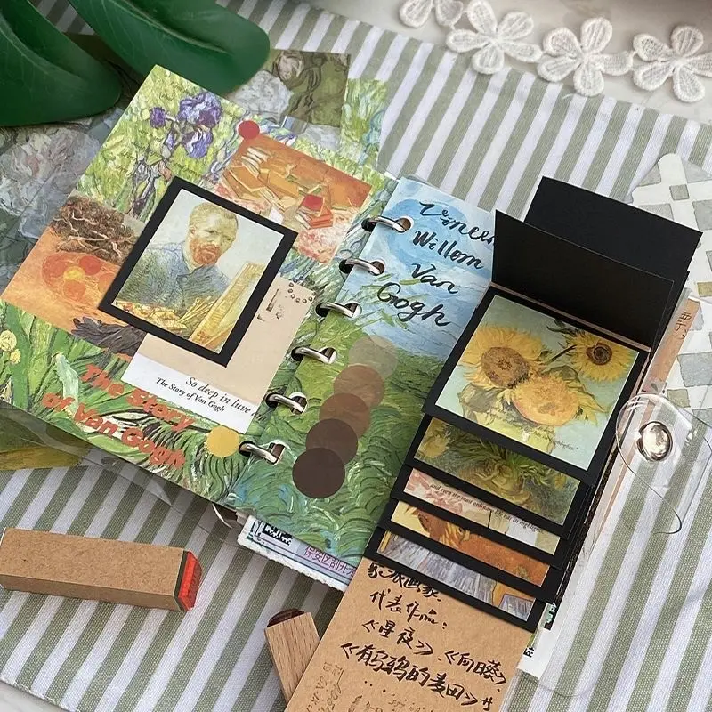 Vincent Van Gogh Art Journal Set, Vintage Binding Scrapbook Kit, Includes Decorative Paper, Stickers, Flip Photo Holder, DIY Craft Supplies