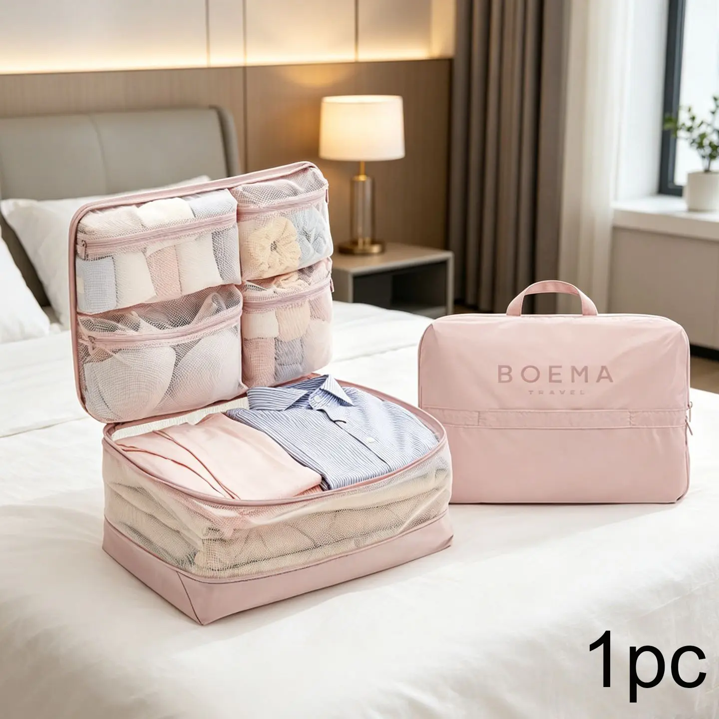 5-in-1 Travel Luggage Organizer Bag, Multi Compartment Clothes Storage Bag, Portable Underwear Socks Separated Packing Cube, Large Capacity Lightweight Travel Essentials, Attachable To Suitcase, Space Saving Travel Storage Pouch