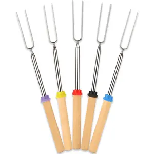 Smores Sticks for Fire Pit - Accessories for Campfire Marshmallow Roasting Sticks Smores Kit Outdoor-Smore Skewers Hot Dog Fork For Outside, Camping Essentials Bonfire Gear Long 32" 5 Pack