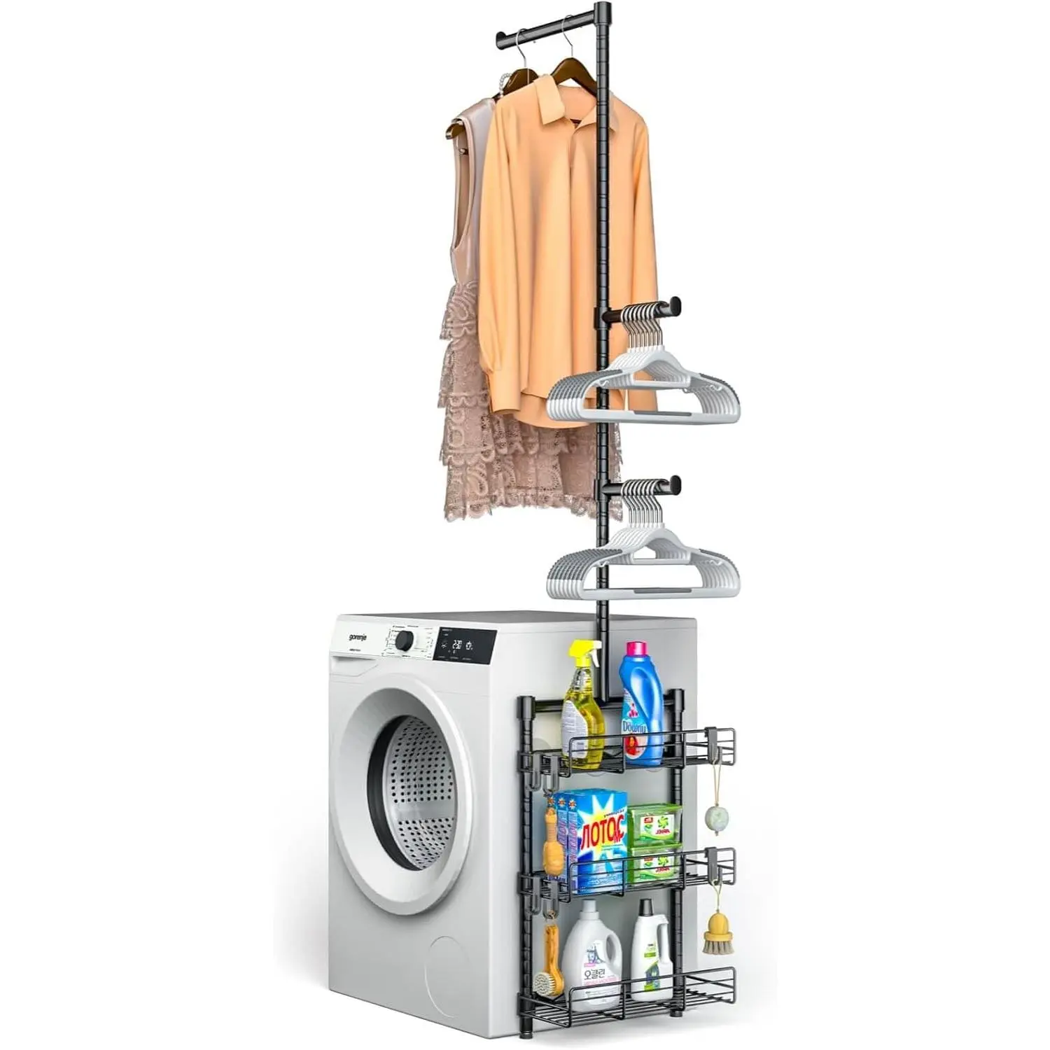 Laundry Room Shelves - Over the Washer and Dryer Storage Shelf, Laundry  Rod with Basket and Hanger Organizer for Laundry Room Organization