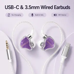 New Cute Wired Earphones, Transparent High-Fidelity In-Ear Noise Cancelling Headset, Suitable for Music, Calls, Work, Learning, 3.5mm/USB-C