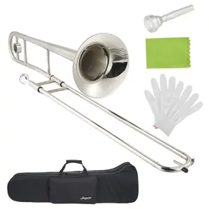 Bb Alto Trombone Starter Kit – Nickel-Plated Brass Instrument with Case, Mouthpiece, Gloves, Cleaning Cloth – Accurate Tone, Powerful Sound – Ideal for School Band & Beginners