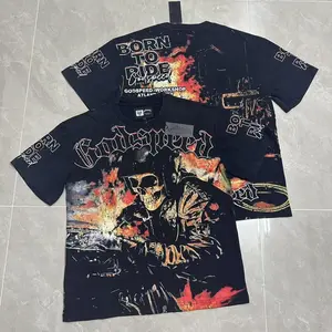 Godspeed Summer New European and American Streetwear Rock Band Washed Cotton T-Shirt Men Women Loose Fit Oversized Short Sleeve Tee Y2K Vintage Hip Hop Aesthetic Casual Unisex Top Teen Fashion Urban Outfit