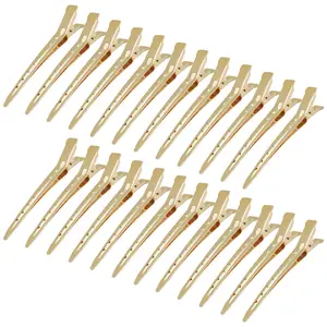 24 Packs Duck Bill Clips, 3.35 Inches Rustproof Metal Alligator Curl Clips with Holes for Hair Styling, Hair Coloring, Gold