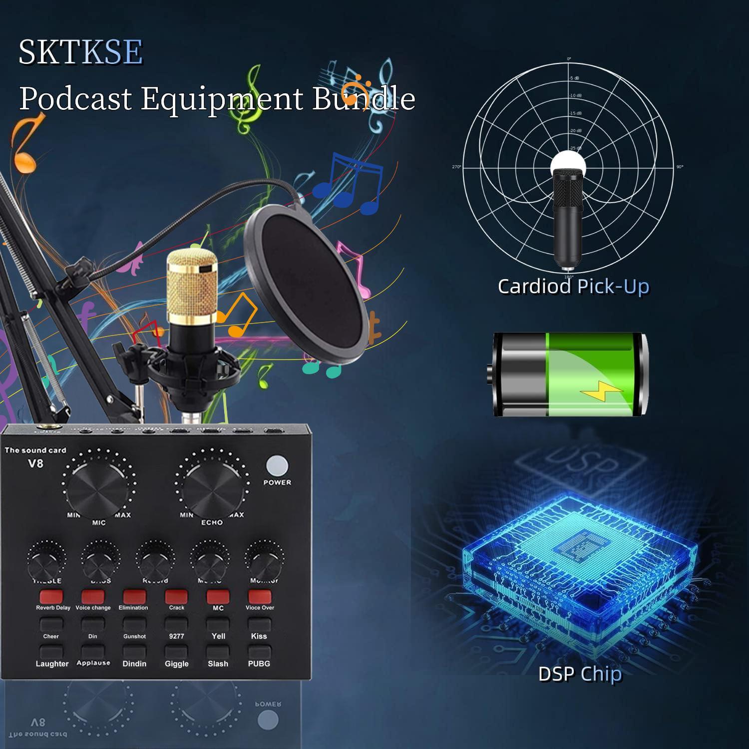 Audio Interface with Mixer & Vocal Effects, Condenser Microphone Kit, Live Sound Card, Adjustable Mic Stand for Studio Recording, Streaming Broadcast