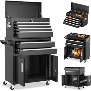 INTERGREAT 8-Drawers Rolling Tool Chest, Assembled Tool Chest with Wheels, Detachable Top Tool Box, Tool Cabinet for Repair Room,Warehouse, Rolling Tool Box with Hooks,Tray Divider,Liners#Summervibes