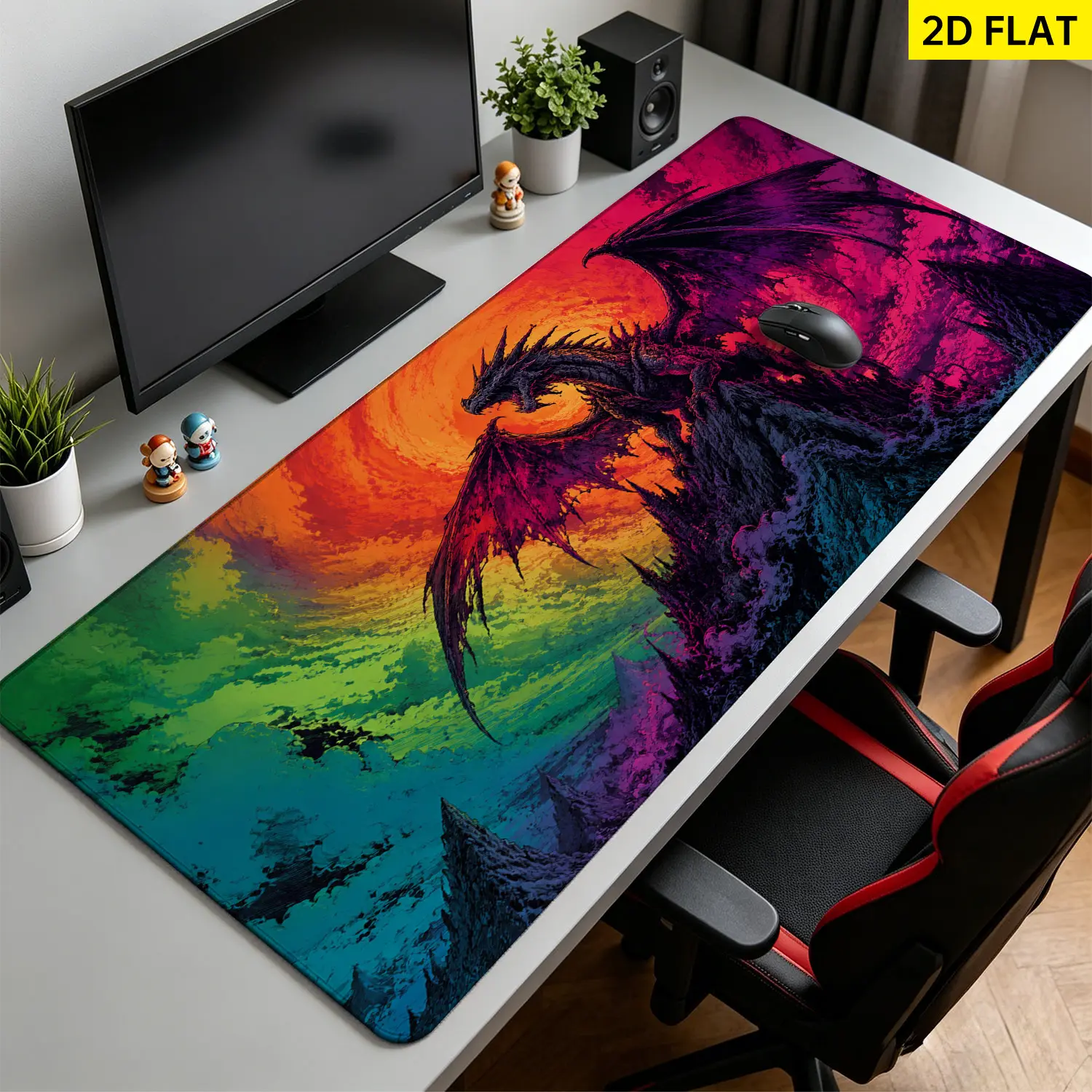 Extra Large colorful fantasy dragon Mouse Pad,Non Slip Rubber Pad,Desktop Decoration Drotection Pad,Washable,Lock Edge Multi Size,Premium Multipurpose Mousepad For Home,Office,Gift for Family and Friends