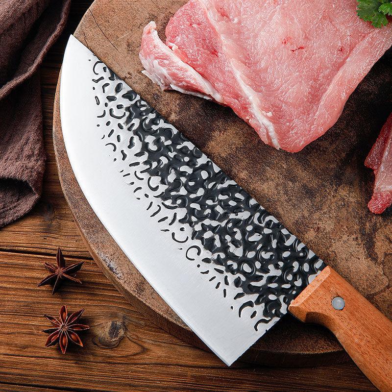 Handle Forged Hammer Cutting Knife, Forged Bone Scraper, Butcher's Skinning Knife, Household Sharp Cutting Knife Blade Meat Steel multi-purpose knife