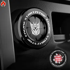 Tybasthe Rotary Push Start Button Cover, Decepticon Car Accessories Engine Start Stop Button Cover, Car Stickers Interior Decor, Motorcycle Ignition Key Switch Cover, Black