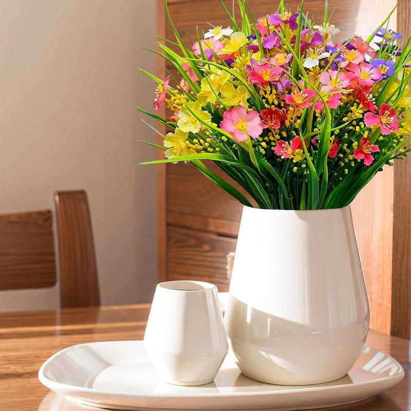 Artificial Flower Bouquet, 12/24pcs Outdoor UV Resistant Plastic Fake Decorative Flowers for Home Indoor Outside Garden Ornaments, Home Decoration Bouquet, Artificial Flower Plant, Plastic Faux Flowers