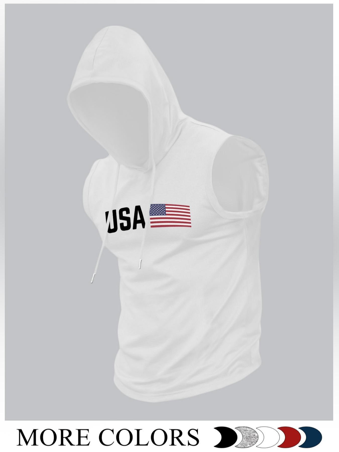 Men's Fashion Sports Hooded Vest, Cartoon Pattern Knit Fitted Summer Style, Moderate Fabric Thickness, Non Sensitive Goods, Brand Name Not Provided, Athletic Workout Clothing