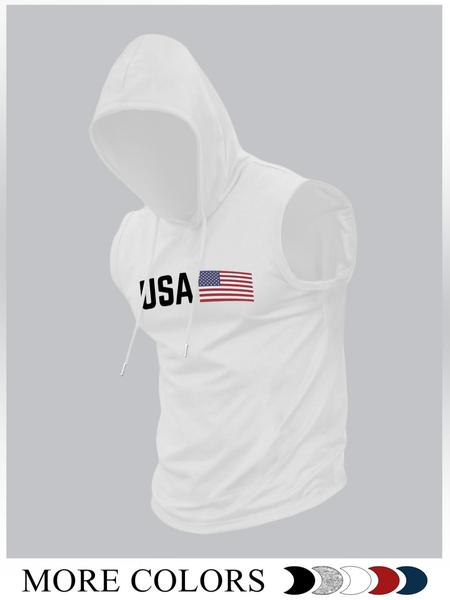 Men's Fashion Sports Hooded Vest, Cartoon Pattern Knit Fitted Summer Style, Moderate Fabric Thickness, Non Sensitive Goods, Brand Name Not Provided, Athletic Workout Clothing