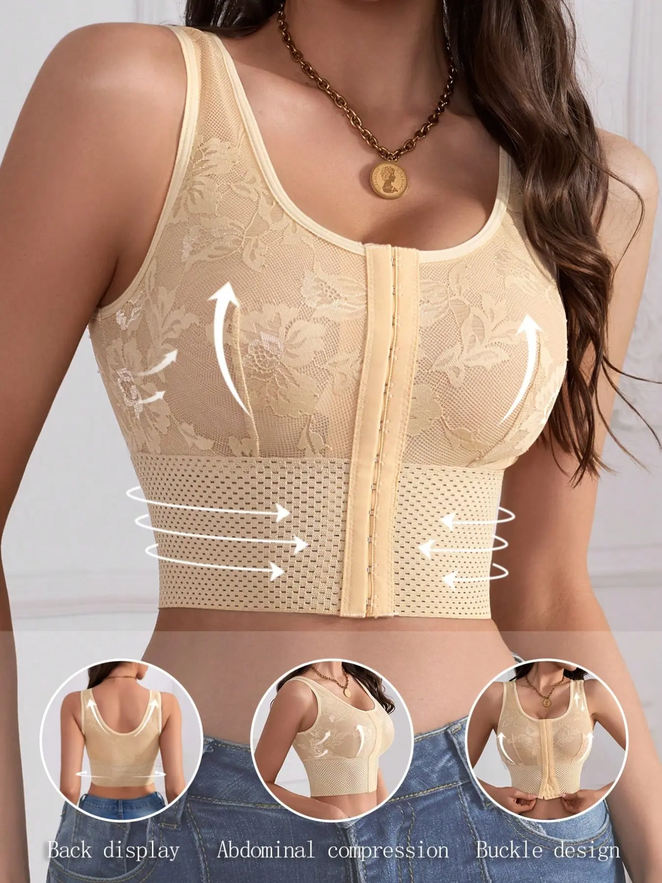 Summer Lace Backless Women Bra, Sexy Fashion Casual Ootd Fit Shapewear, Wireless Underwire-Free Buckle Bras, Ideal for Vacation, Travel, Beach, Party, Wedding, Commute