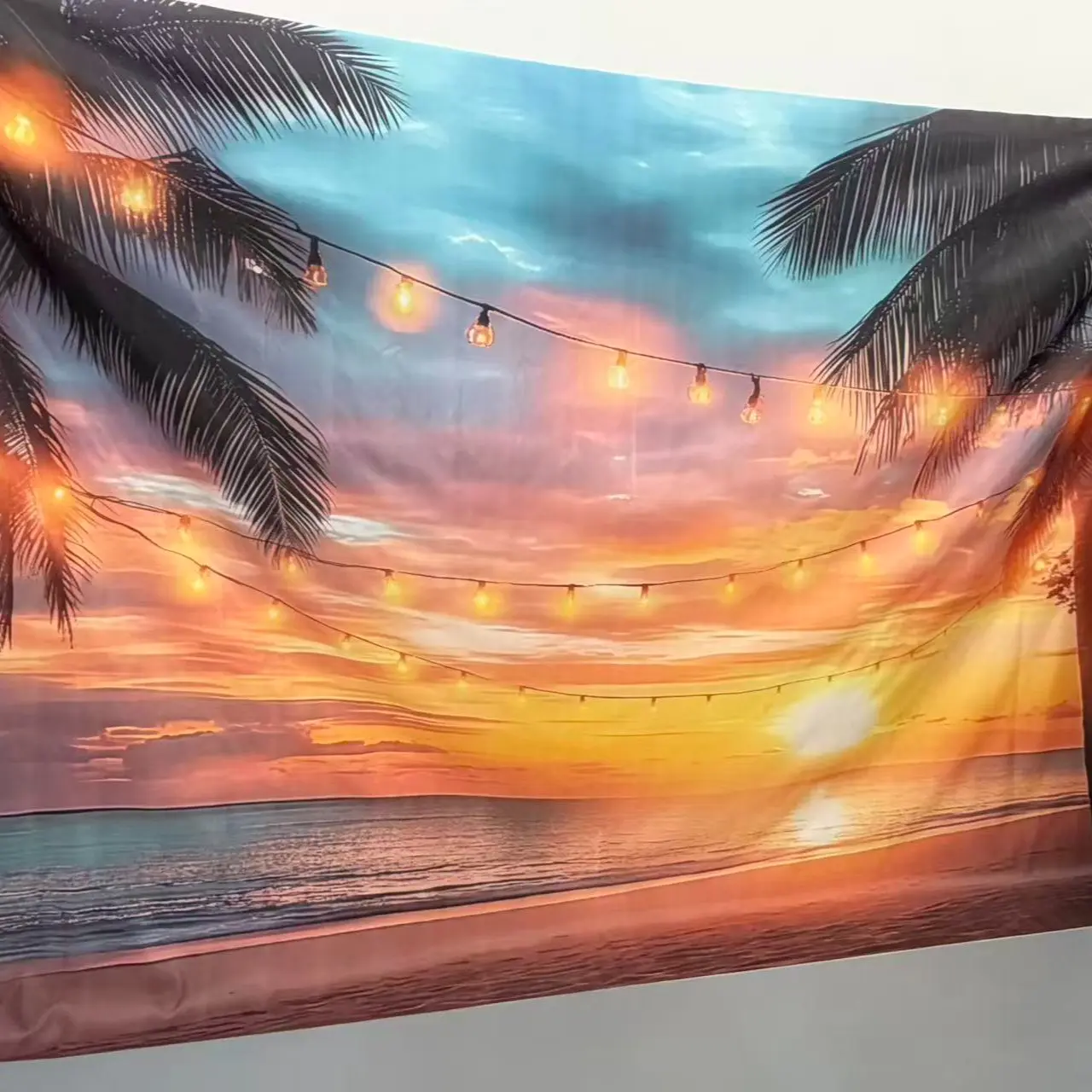 Beach Sunset Pattern Background Banner, Tropical Backdrop, Wall Hanging Backdrop, 1 Count Photography Background, Wedding Party Decoration, Party Decorations Banners, Studio Decoration, Birthday Background, Anniversary Commemoration, Ornaments