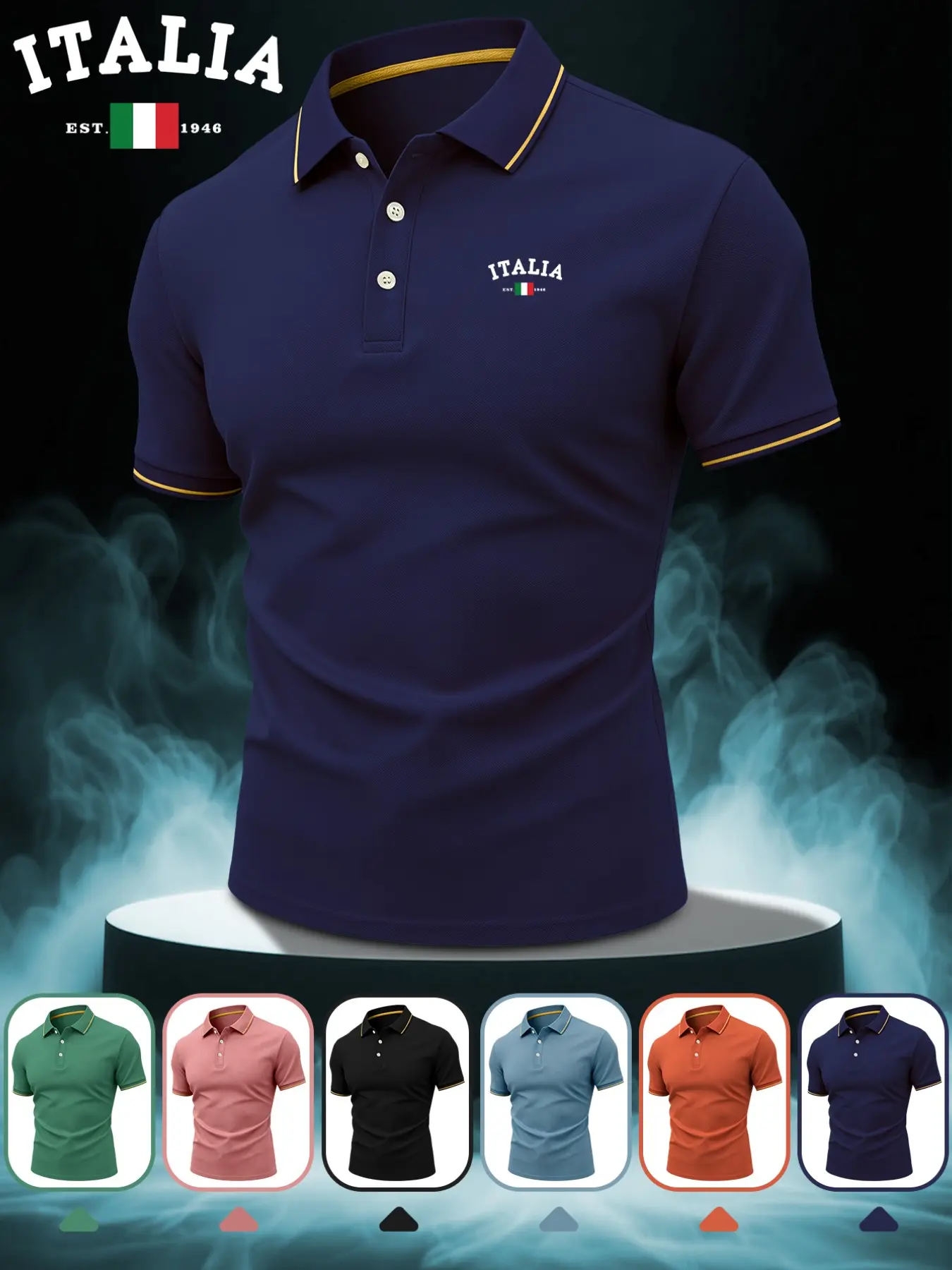 New arrival "ITALIA" printed men's POLO shirt, fashionable quick-drying and breathable fabric golf POLO shirt, polo shirt, versatile for business, sports and home use, extremely high quality and easy to care for.