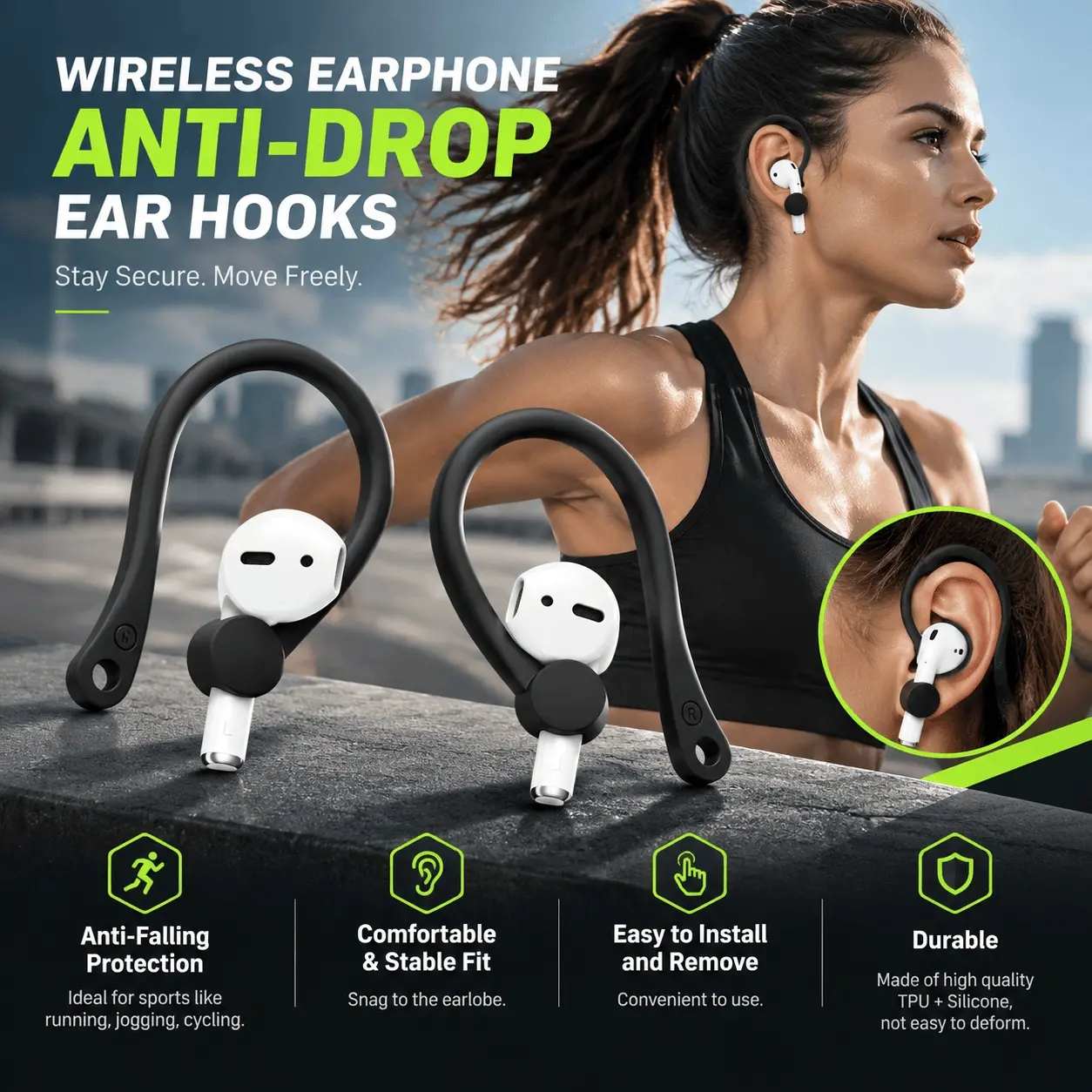2 Pairs Non-Slip Earphone Hook, Silicone, 1.6cm, for Securing Earphones During Activity
