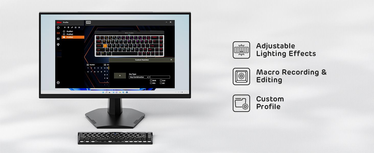 RK ROYAL KLUDGE F68 60% Foldable Low Profile Mechanical Keyboard, Wireless Mechanical Keyboard with Aluminum Body, Built-in Stand Holder, White Backlit, 68 Keys, Quiet Red Switch