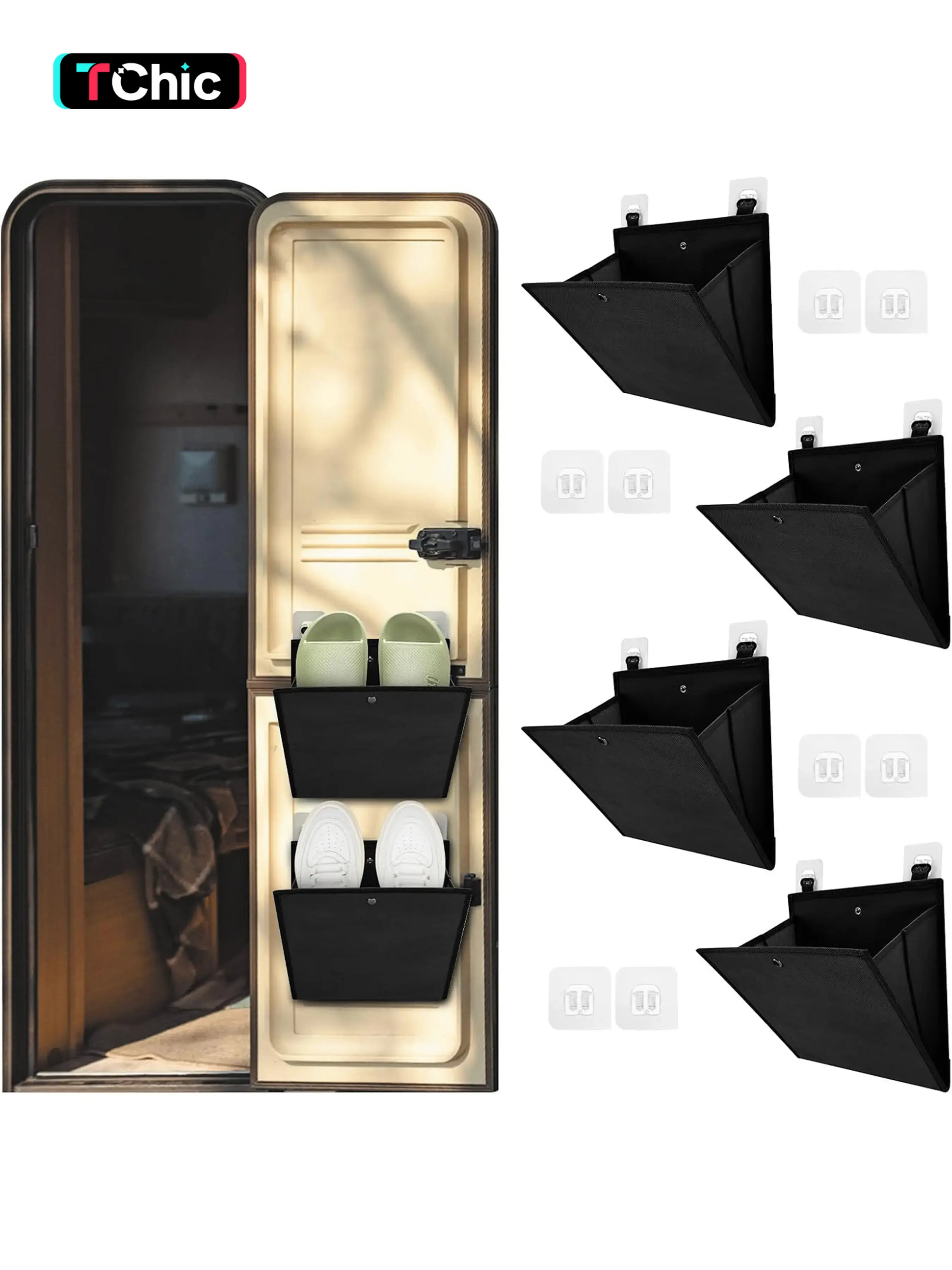 Space-Saving Wall-Mounted Shoe Rack Set, RV & Home Use, Self-Adhesive Hanging Storage Bag with Deep Pockets, Fits 1 Pair Per Pocket, Room Organization Products, Home Organiser, Storage Organizers