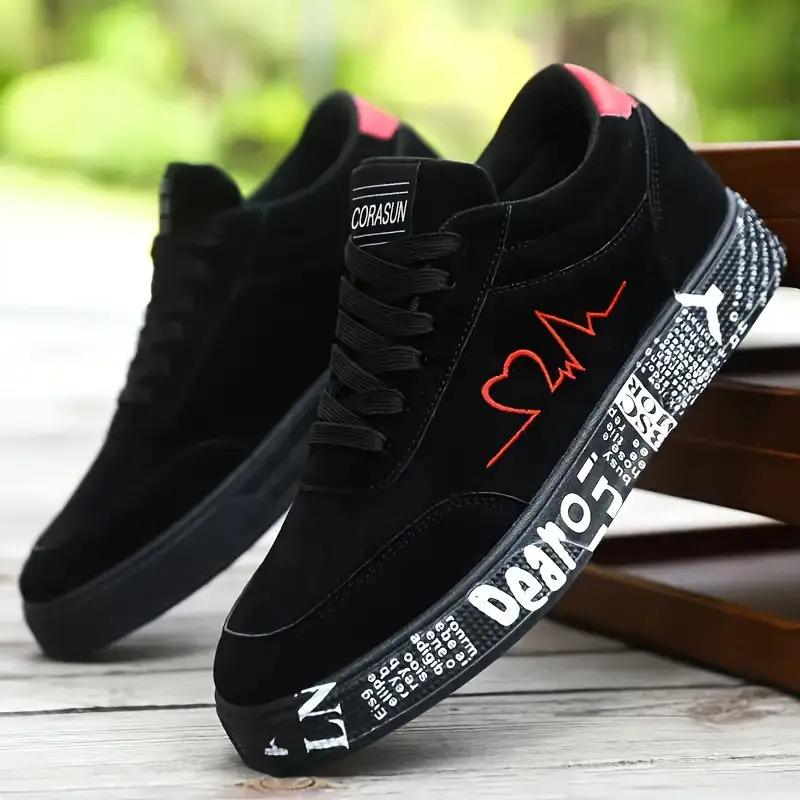 Men's fashionable skateboard shoes, versatile and trendy casual sports shoes for all seasons, red heart embroidery thread, suitable for giving him a birthday gift