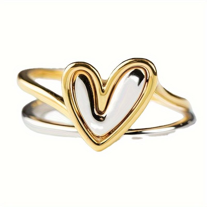 Minimalist Asymmetric Two-Tone Heart Ring for Women, Creative Stylish Casual Daily Accessory, Perfect Valentine's Day Gift