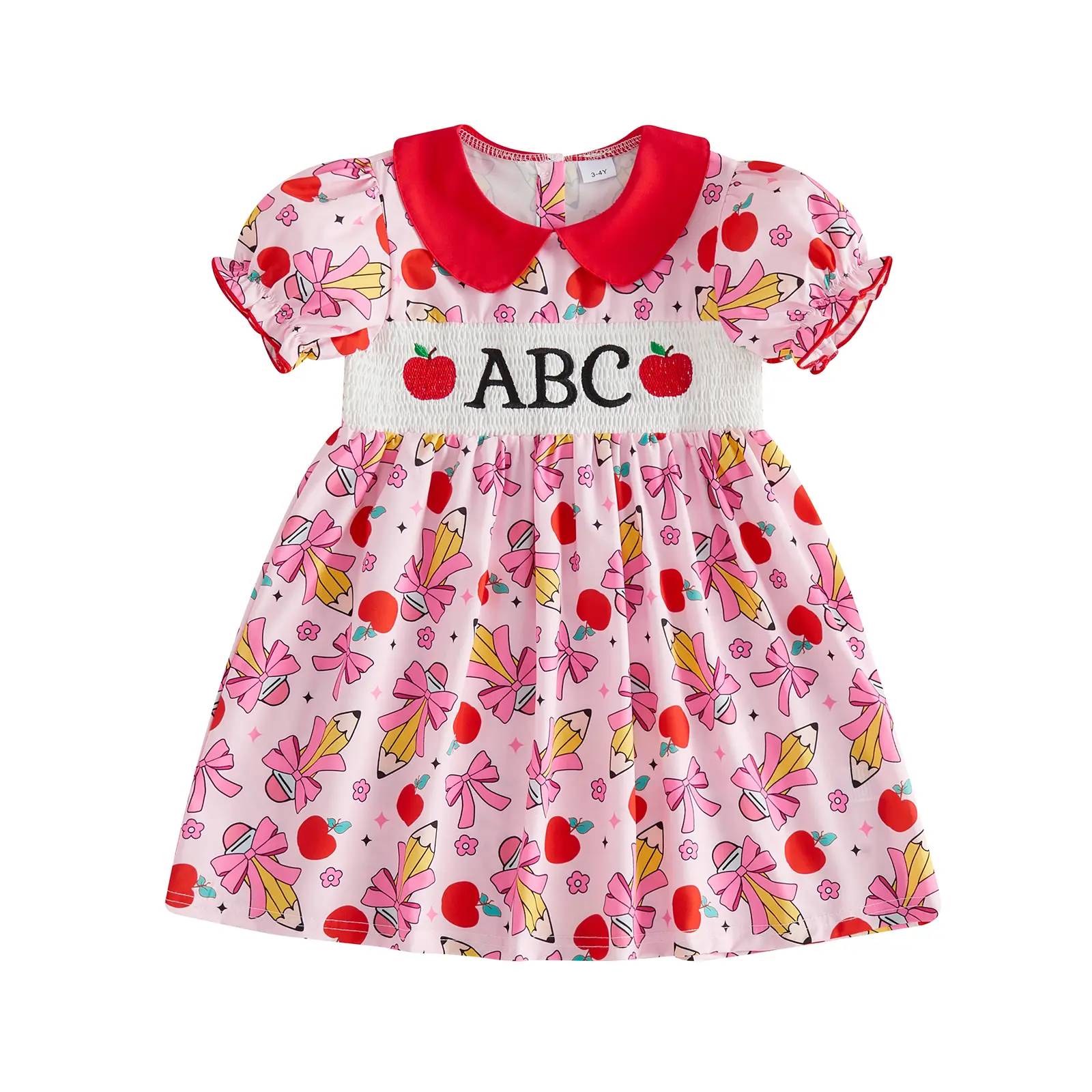Toddler Baby Girl Back to School Outfit Apple Short Sleeve Dress Smocked Striped Dress First Day of School Pre K Clothes