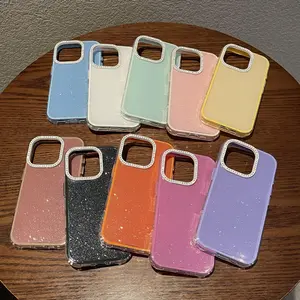 Compatible with iPhone 17 Pro Max/16 Pro/15/14/13 | Glitter Rhinestone Camera Frame Full Wrap Shockproof Phone Case HNZ0228