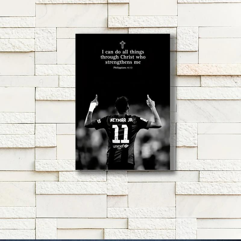 1PC Framed 2D Graphic Design Neymar Football Poster - Suitable for Bedroom, Office, Living Room, Cafe, Bar, Dorm - Fan Inspiration Gift Motivational Football Theme Decoration - Perfect for Football Lovers, Ornaments, Decor, Decoration
